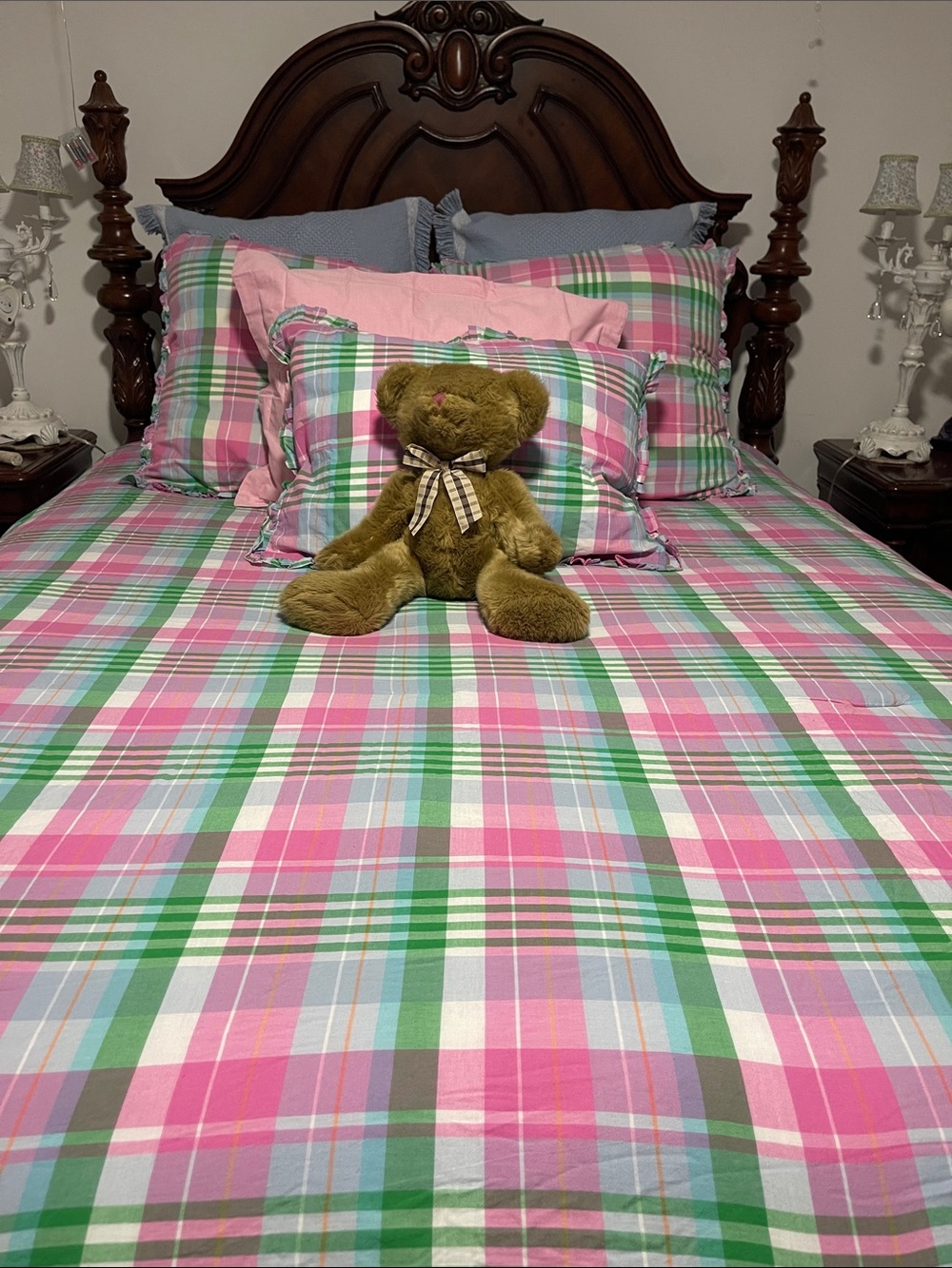 EUC ‼️ RL LAUREN QUEEN COMFORTER  AND 2 EURO SHAMS  CATLIN UNIVERSITY PLAID 🌸‼️